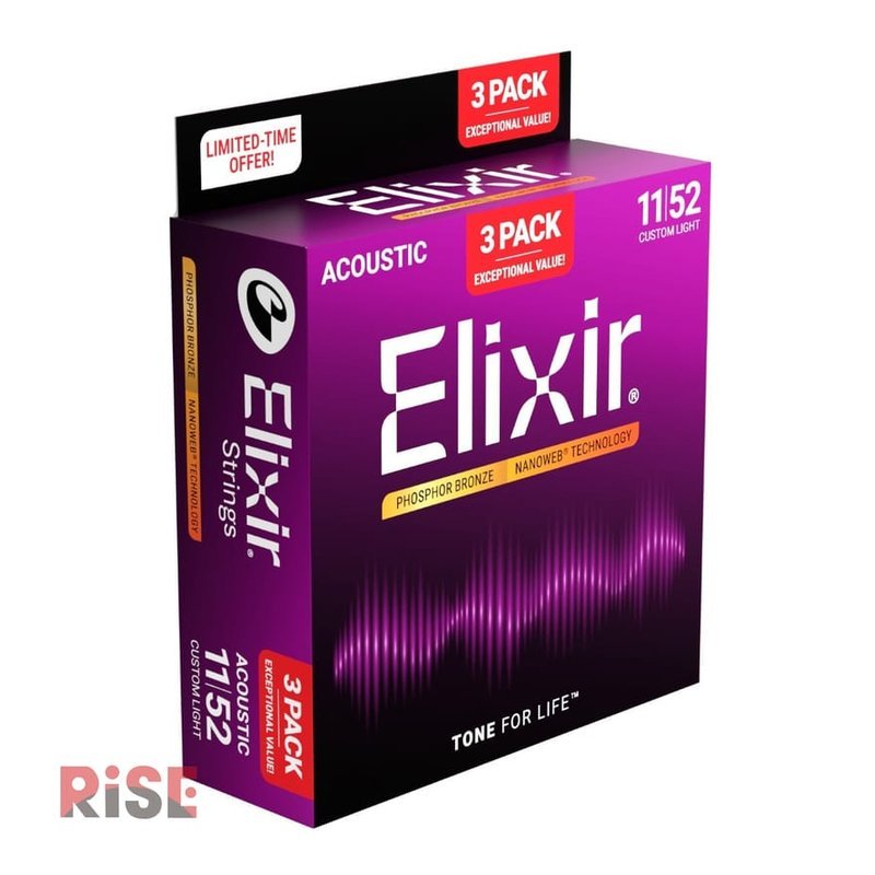 Elixir Elixir 11-52 NANOWEB 紅銅 奈米包覆層 三包裝 木吉他弦 包覆弦 16558 — 三峽木吉他 / 民謠吉他