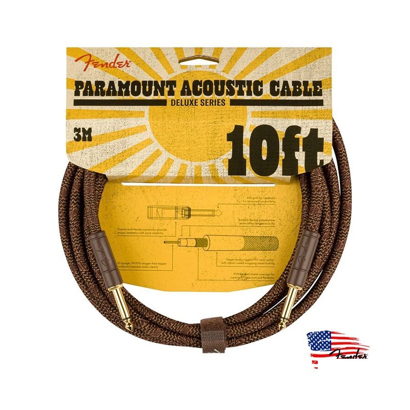 Fender Fender Paramount Cable 3m/3米 編織/雙直頭 木吉他專用 樂器導線 — 三峽木吉他 / 民謠吉他