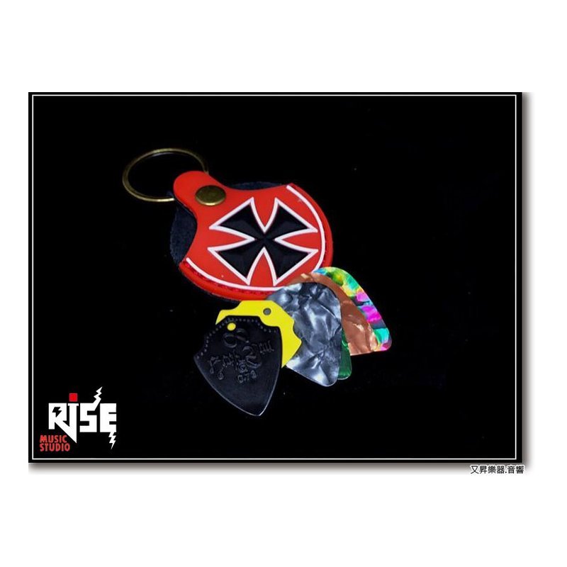 ROCK ROCK YOU吉他 彈片 真皮 PICK夾 鑰匙圈+6片彈片組 — 三峽木吉他 / 民謠吉他