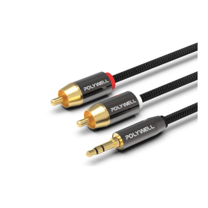 ♪ Your Music 愉耳樂器♪POLYWELL 3.5mm立體聲轉RCA音源線 3極 RCA頭 蓮花接頭音響線 POLYWELL 3.5mm立體聲轉RCA音源線 3極 RCA頭 蓮花接頭音響線 — 三峽錄音 / 音響
