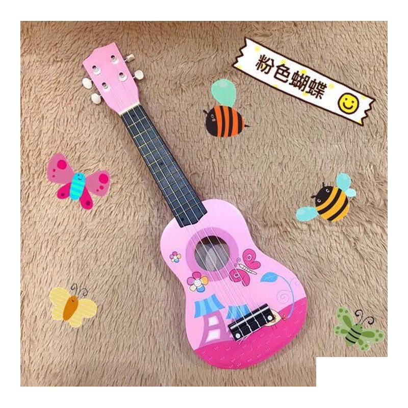 ♪ Your Music 愉耳樂器♪新手入門 可愛卡通彩色21吋烏克麗麗-粉色蝴蝶款 附琴袋匹克 新手入門 可愛卡通彩色21吋烏克麗麗-粉色蝴蝶款 附琴袋匹克 — 三峽烏克麗麗