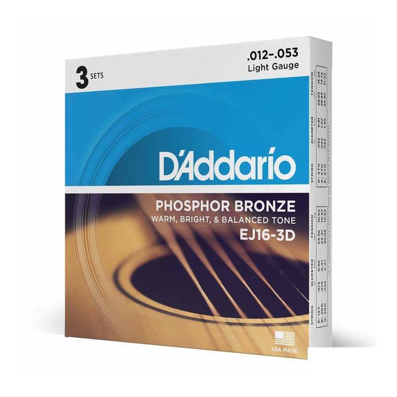 D'Addario D'addario - EJ16木吉他弦 012-053 磷青銅 三包裝 暢銷款 — 三峽木吉他 / 民謠吉他