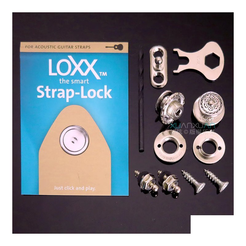 Loxx 德製安全肩帶釦-民謠/烏克-亮銀色雕花 安全背帶扣 背帶釘 牢固 — 三峽烏克麗麗