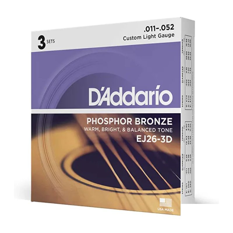 D'Addario D'addario - EJ26木吉他弦 011-052 磷青銅 三包裝 暢銷款 — 三峽木吉他 / 民謠吉他