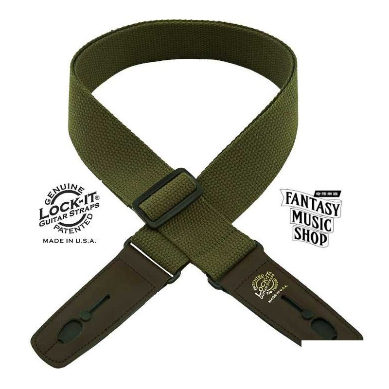 Lock-it straps 安全背帶 溫柔親膚棉 橄欖綠色款 | Lock-It Straps 免安裝直接提供保護 美國製 — 三峽木吉他 / 民謠吉他