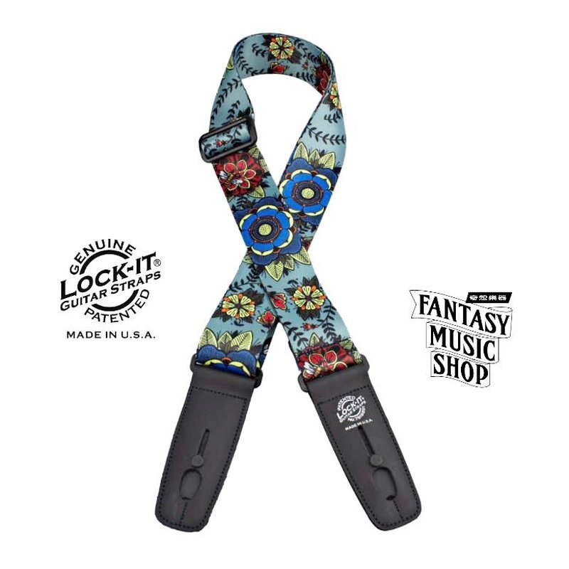 Lock-it straps 安全背帶 藝術系列 絨花款| Lock-It Straps 免安裝直接提供保護 美國製 — 三峽木吉他 / 民謠吉他