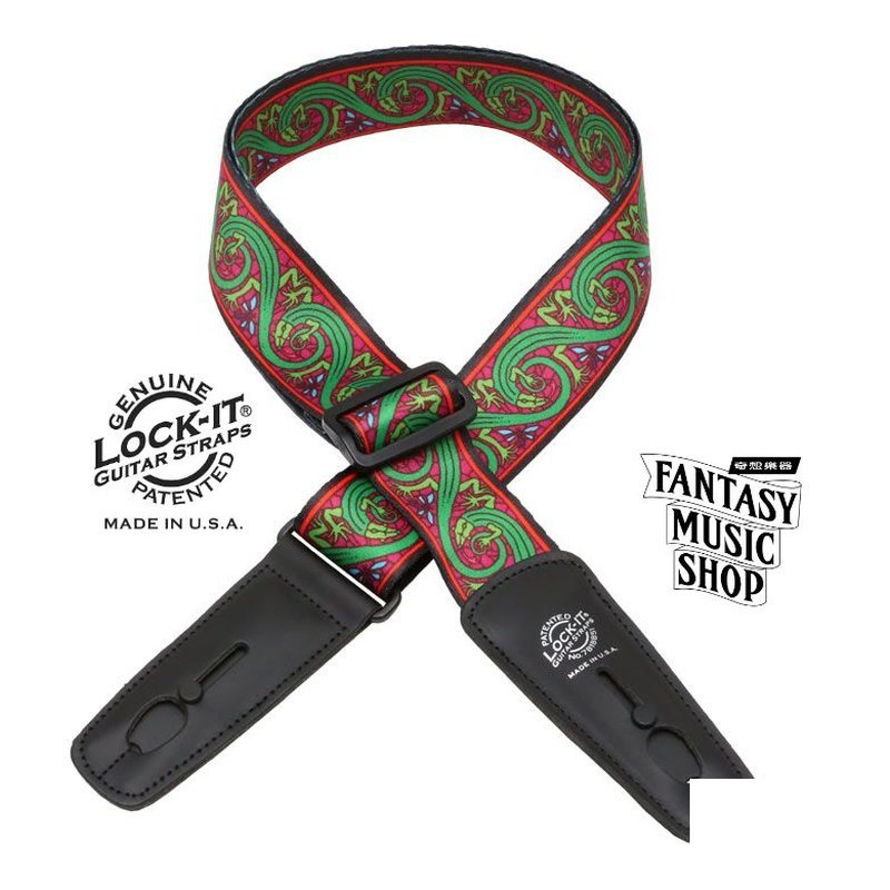Lock-it straps 安全背帶 Bob Masse 綠蜥蜴款| Lock-It Straps 免安裝直接提供保護 美國製 — 三峽木吉他 / 民謠吉他