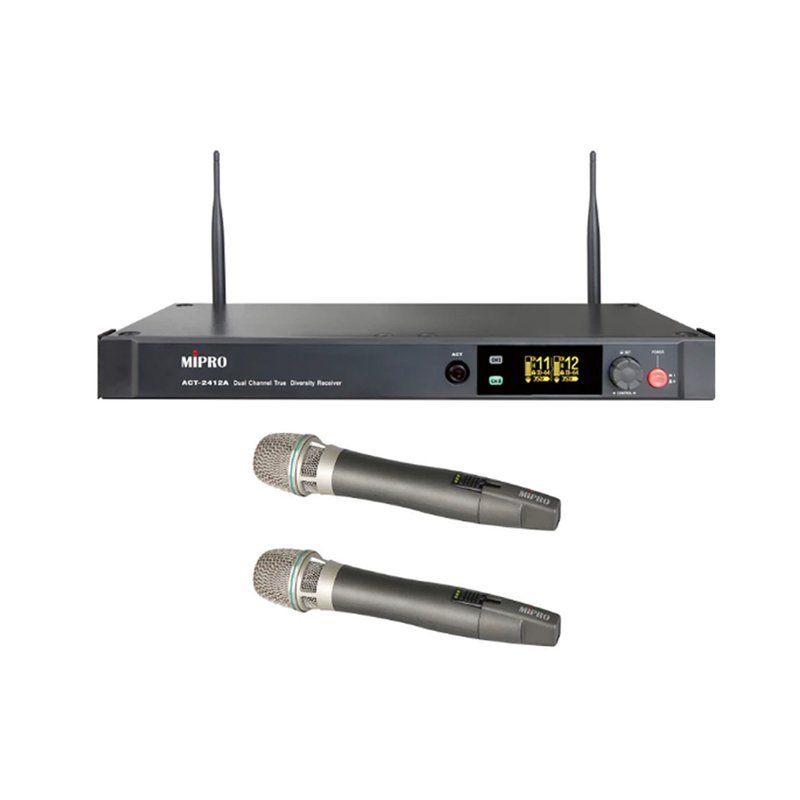 MIPRO 【MIPRO】ACT-2412A/ACT-24HC*2 雙頻道無線麥克風組(數位式接收機+充電式手握無線麥克風) — 三峽麥克風
