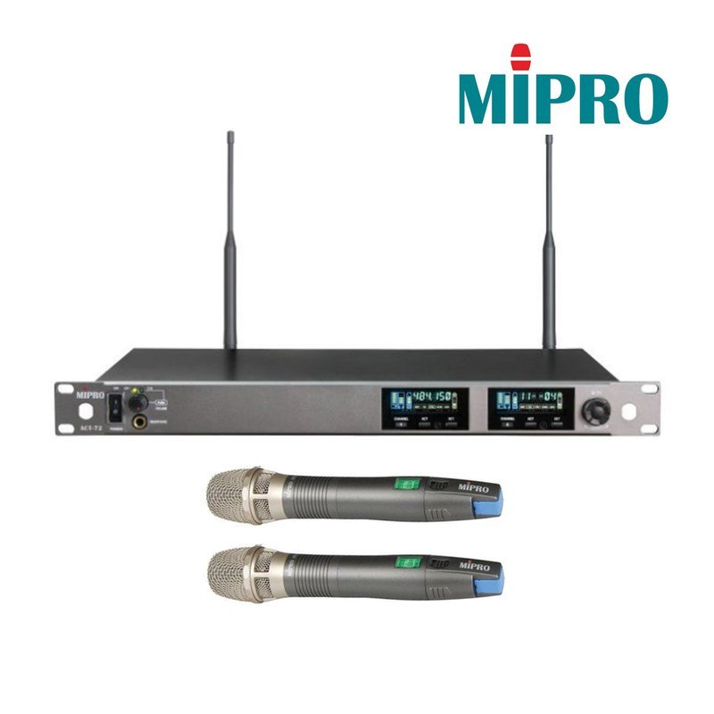 MIPRO 【MIPRO】ACT-72/ACT-70H ACT-VFD 寬頻雙頻道純自動選訊無線麥克風系統組 (雙頻道接收機+手持麥克風兩支) — 三峽麥克風