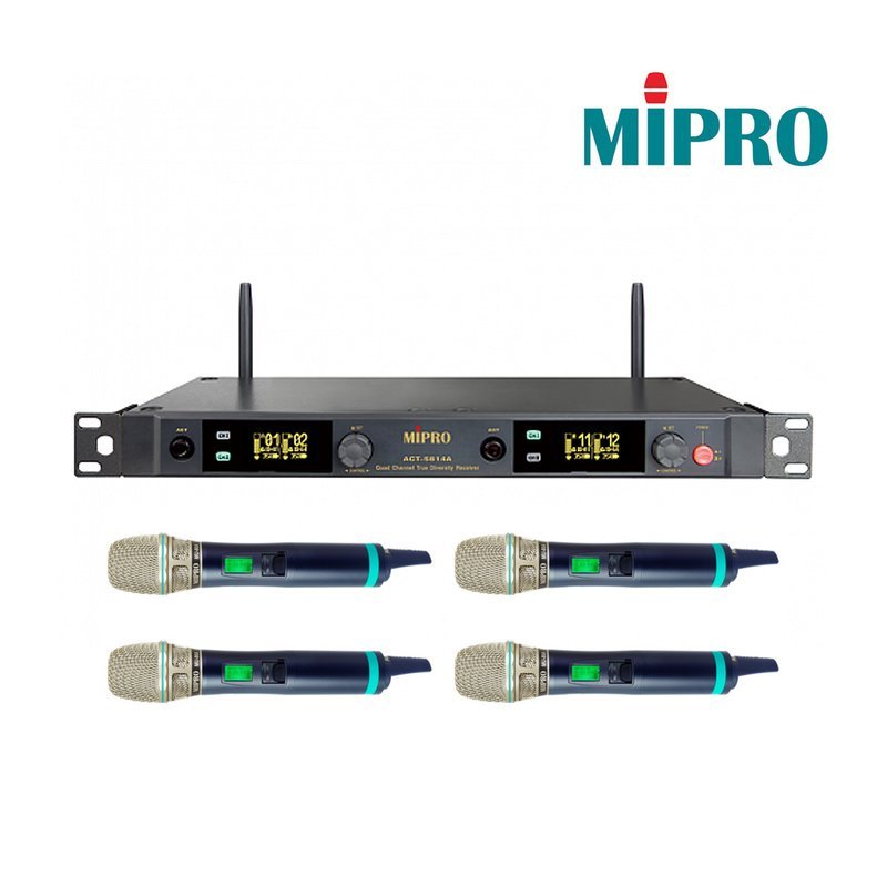 MIPRO 【MIPRO】ACT-5814A/ACT-580H 5.8G雙頻道無線麥克風組 TYPE-C充電 18500充電池 *1 無線麥克風*4 — 三峽麥克風