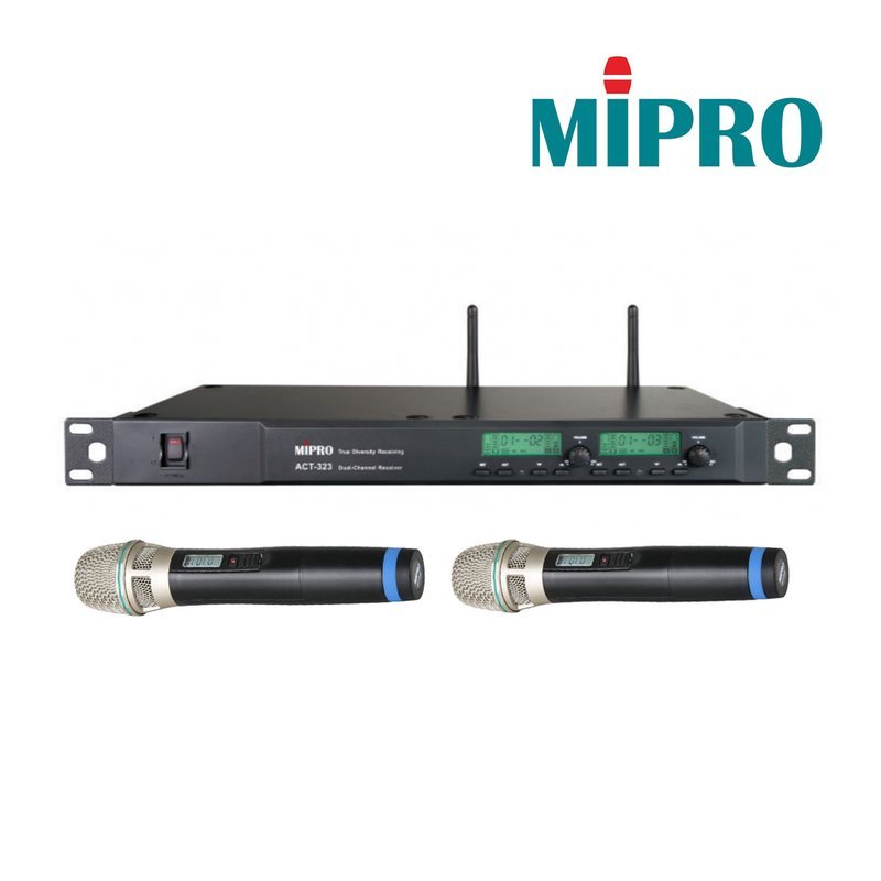 MIPRO 【MIPRO】ACT-323/ACT32H(雙頻道接收機+手持麥克風兩支) 1U 2CH 模組化自動選訊無線麥克風系統 — 三峽麥克風