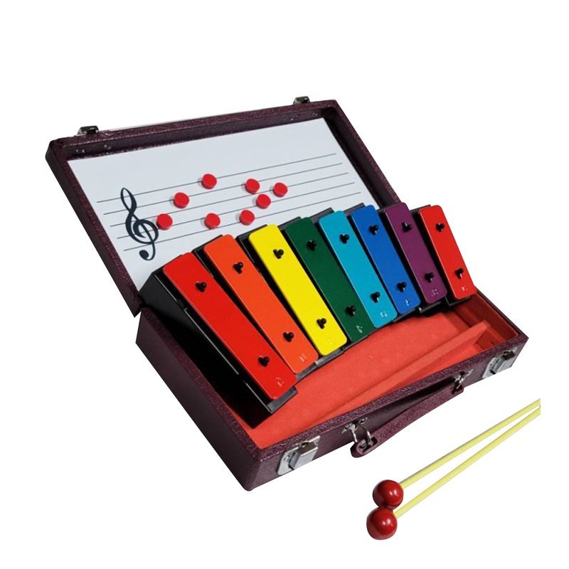【台灣製造】8音音磚 非鐵琴 五線譜磁吸白板 附音符豆+琴棒2支+琴盒 奧福幼兒 奧福樂器 — 三峽鼓 / 打擊