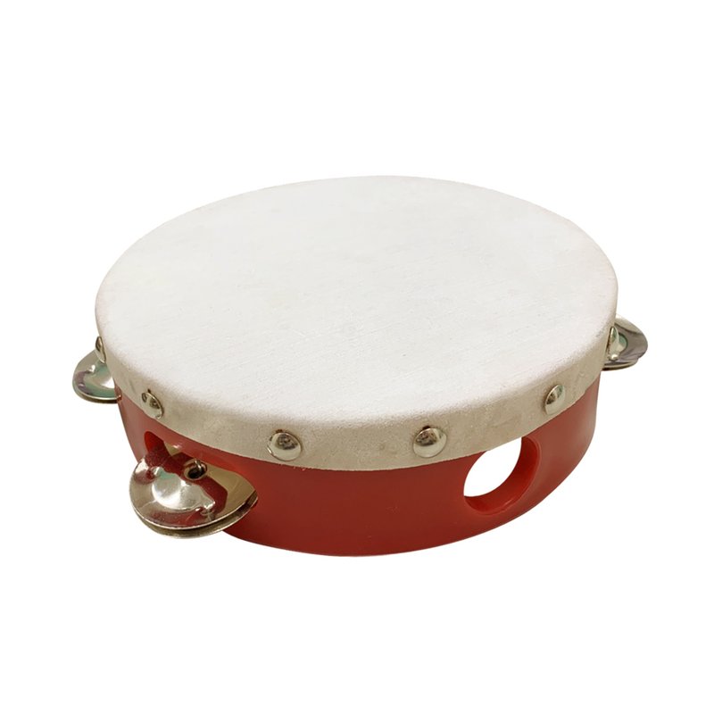 台灣製造 帶皮鈴鼓 木框鈴鼓 單排鈴片 8吋 海浪鼓 鈴鼓 紅框 — 三峽鼓 / 打擊