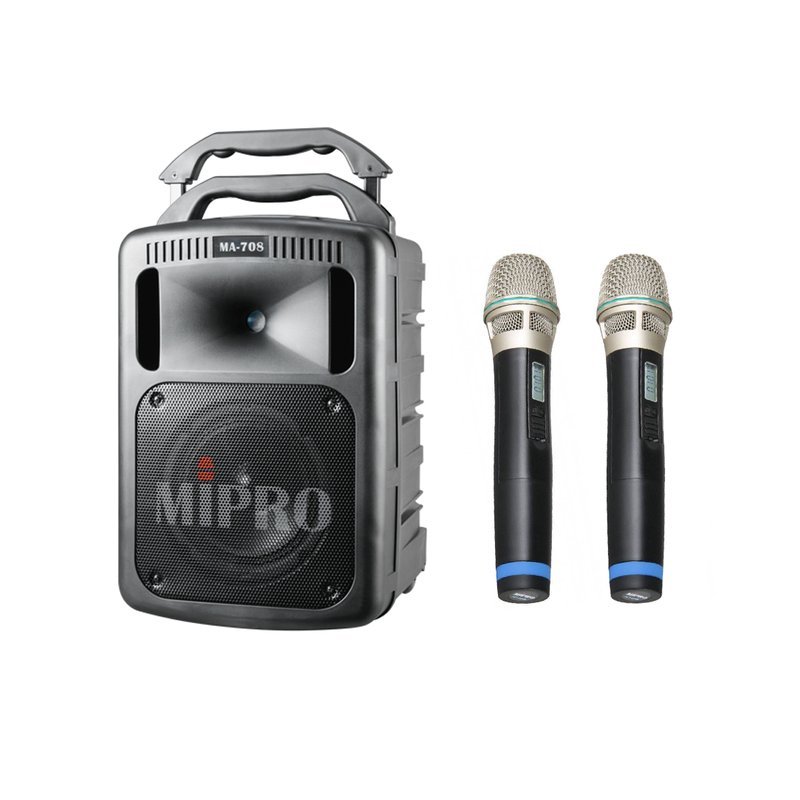 MIPRO 【MIPRO】MA-708/ACT-32HRx2 豪華型手提式無線擴音機+2支手握麥克風 — 三峽麥克風