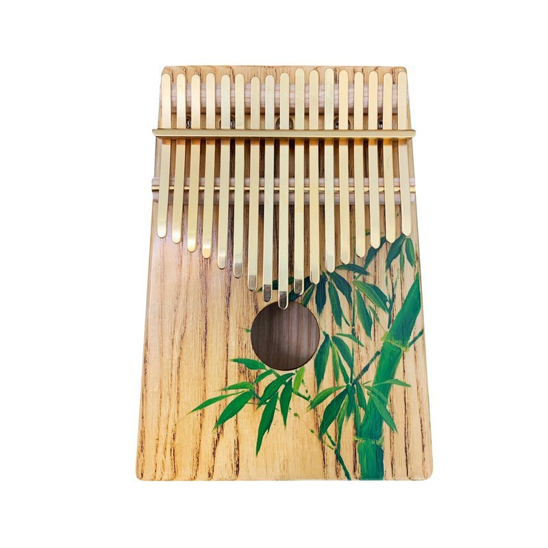 拇指琴-卡林巴-生漆文創藝術卡林巴-竹 (ASH實木/金色鋼片) 附調音器 拇指琴聲 壓克力架 — 三峽鼓 / 打擊