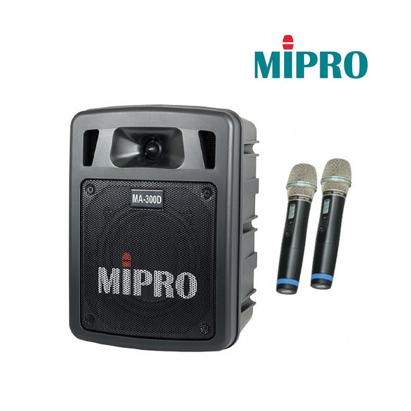 MIPRO 【MIPRO】MA-300D/ACT-58H 5.8G最新二代藍芽/USB鋰電池手提式無線擴音機(1領夾式麥克風+1手握麥克風) — 三峽麥克風