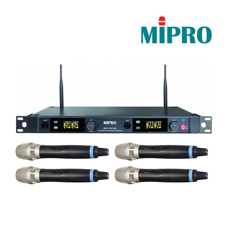 MIPRO 【MIPRO】ACT-2414A/ACT-24H*4(數位式接收機+手持麥克風四支) 分離式天線四頻道無線麥克風組 — 三峽麥克風
