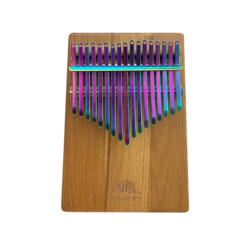 Pangolin 緬甸柚木 板式實木拼接搭配PVD鍍鈦鋼片-五彩 板式卡林巴琴 拇指琴 — 三峽鼓 / 打擊