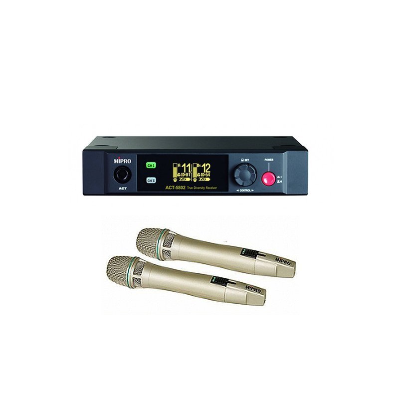 MIPRO 【MIPRO】ACT-5802/ACT-58HC*2 5 GHz半U雙頻道無線麥克風組(數位接收機+麥克風) — 三峽麥克風