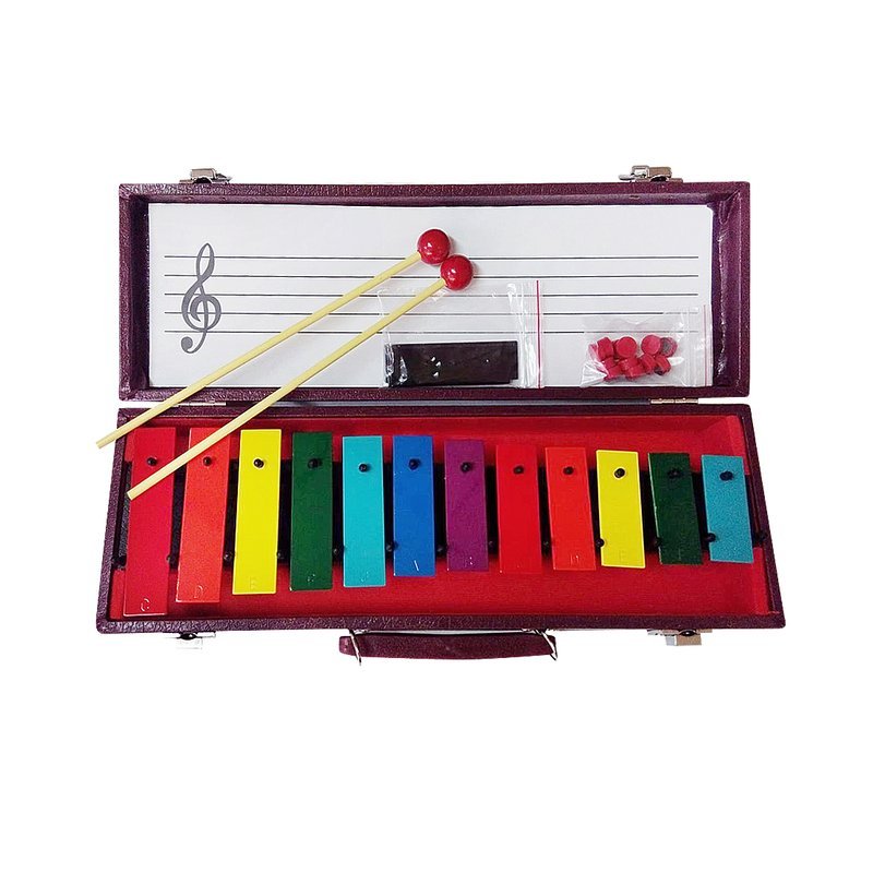 【台灣製造】奧福12音彩色鐵琴 鐵琴 彩虹排列 附琴盒 奧福樂器 幼兒樂器 — 三峽鼓 / 打擊