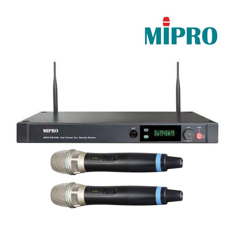 MIPRO 【MIPRO】ACT-2412A/ACT-24H*2 分離式雙頻道無線麥克風組 (數位式接收機+手持麥克風兩支) — 三峽麥克風