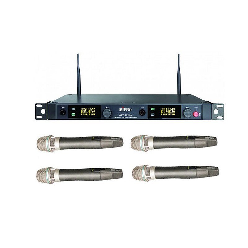 MIPRO 【MIPRO】ACT-2414A/ACT-24HC*4 四頻道無線麥克風組(數位式接收機+充電式手握無線麥克風) — 三峽麥克風