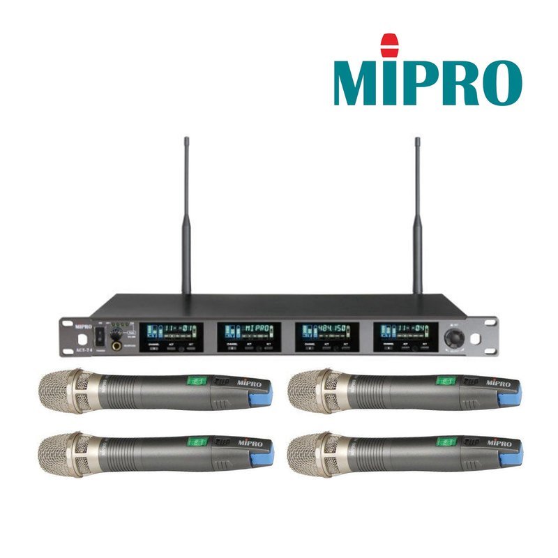 MIPRO 【MIPRO】ACT-74/ACT-70H ACT-VFD 寬頻四頻道純自動選訊無線麥克風系統 (四頻道純自動選訊接收機+手持麥克風四支) — 三峽麥克風