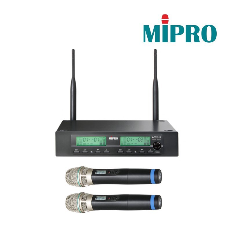 MIPRO 【MIPRO】ACT-312/ACT-32H*2(三段式) 類比半U窄頻雙頻道接收機+無線麥克風組 — 三峽麥克風