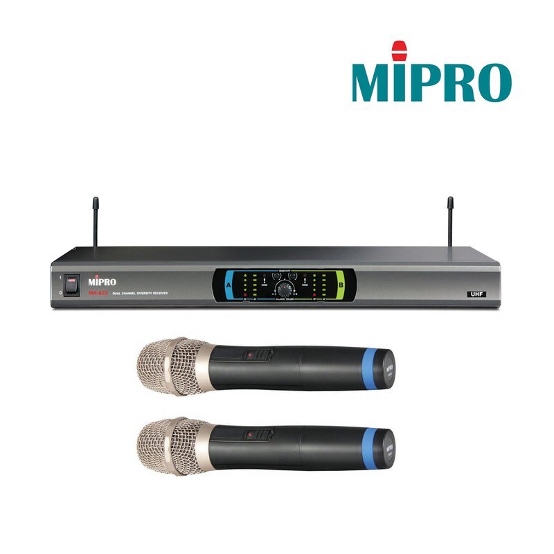 MIPRO 【MIPRO】MR-823/MH-80*2 UHF 固定頻率雙頻道自動選訊無線麥克風系統 (雙頻道自動選訊接收器) — 三峽麥克風