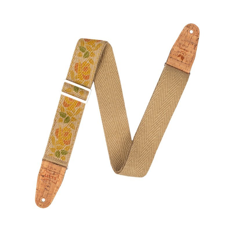 【LEVY'S】MH8P-008 吉他背帶 大麻纖維背帶 黃橘玫瑰 — 三峽配件 / 週邊