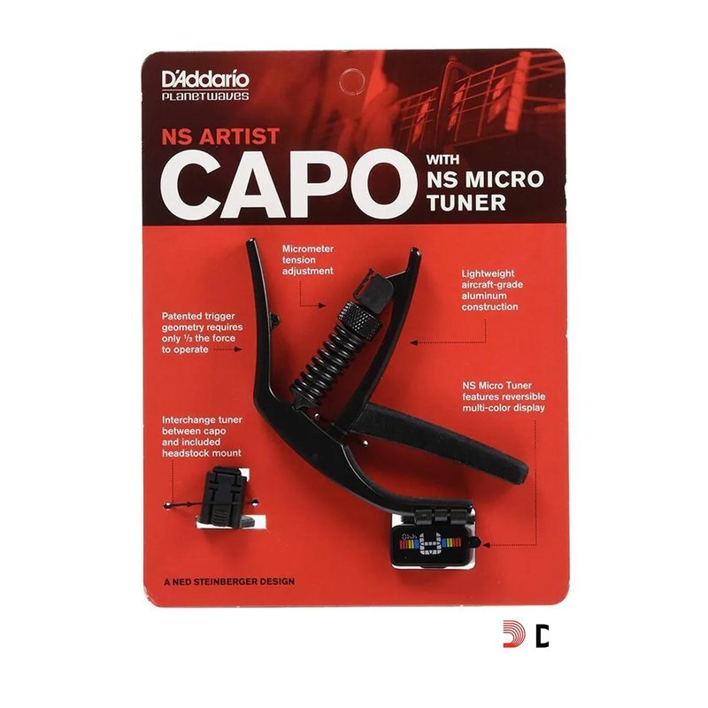 Planet Waves DAddario Planet Waves PW-CP-10NSM Ns Artist Capo 移調夾 調音器 黑色 鋁製 可調張力 內含 Ns Micro Tuner — 三峽木吉他 / 民謠吉他