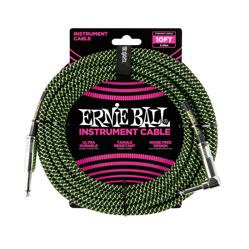 【多款顏色】ERNIE BALL INSTRUMENT CABLES 10Ft(3.05m) 導線 直L頭 ｜P06077 黑綠編織 【多款顏色】ERNIE BALL INSTRUMENT CABLES 10Ft(3.05m) 導線 直L頭 ｜P06077 黑綠編織 / P06078 粉色 / P06079 亮橘色 / P06080 螢光綠色 — 三峽配件 / 週邊