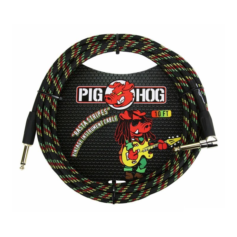PIG HOG 編織導線 直L頭 OFC無氧銅  黃紅綠黑條紋 Rasta Stripes｜ PCH10RAR(10呎) PIG HOG 編織導線 直L頭 OFC無氧銅 黃紅綠黑條紋 Rasta Stripes｜ PCH10RAR(10呎) / PCH20RAR(20呎) — 三峽導線