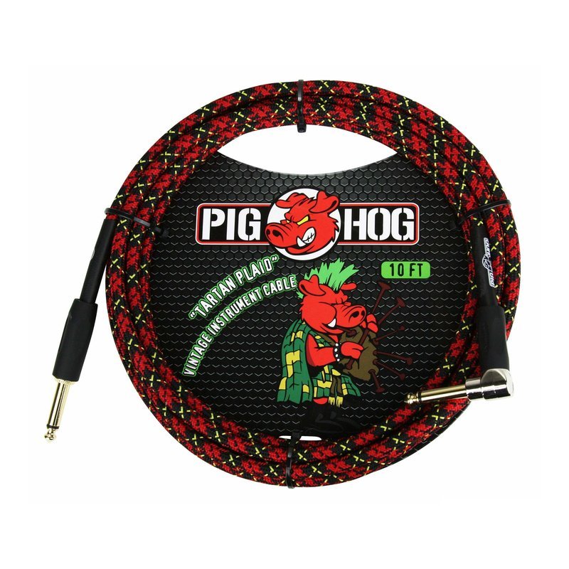 PIG HOG 編織導線 直L頭 OFC無氧銅  紅黑色 蘇格蘭紋 Tartan Plaid｜ PCH10PLR(10呎) PIG HOG 編織導線 直L頭 OFC無氧銅 紅黑色 蘇格蘭紋 Tartan Plaid｜ PCH10PLR(10呎) / PCH20PLR(20呎) — 三峽導線