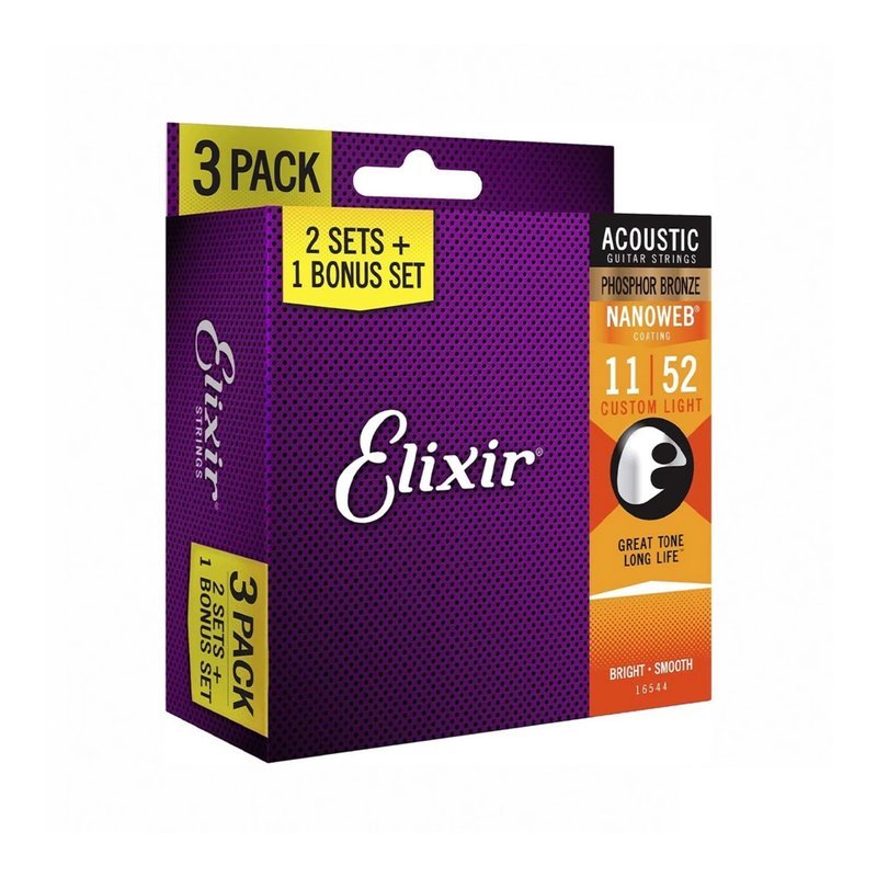 【保證正品公司貨】Elixir 16544 16545 16546 NANOWEB 磷青銅 木吉他弦 (三套裝) — 三峽吉他 / Bass
