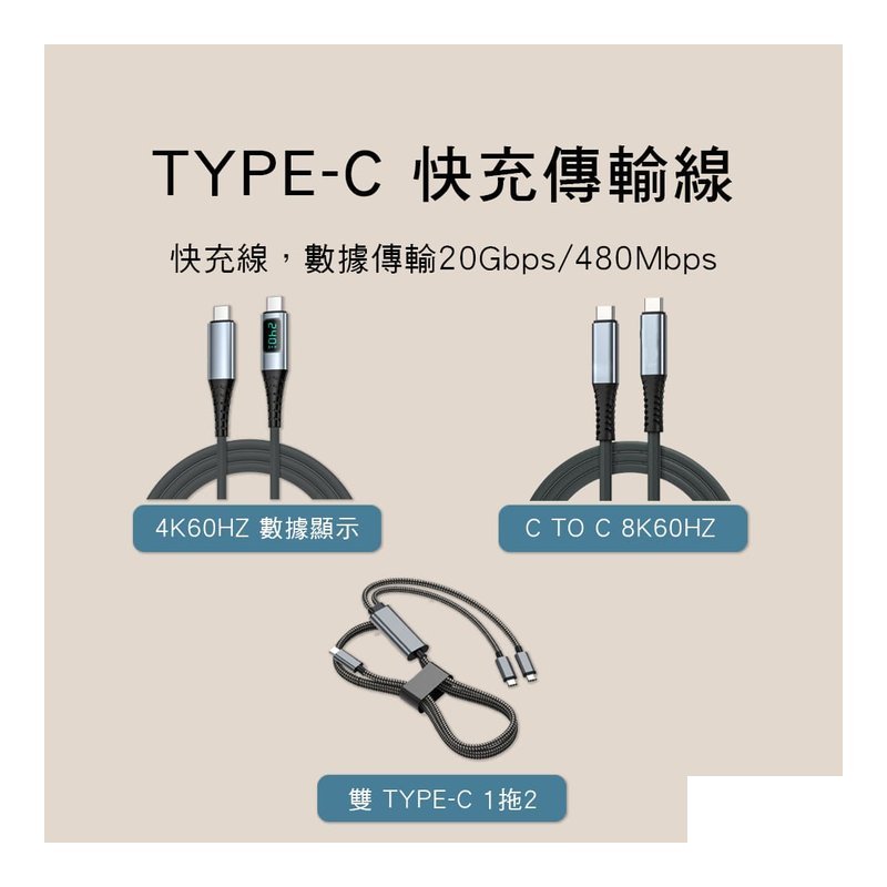 TYPE-C TYPE-C 快充線 20Gb 高速傳輸 4K60HZ 8K60HZ USB3.2Gen2×2 — 三峽配件 / 週邊