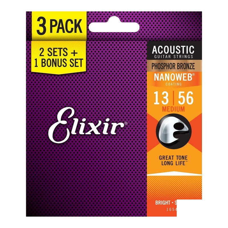 Elixir Elixir 16546 13-56 Nanoweb 磷青銅 木吉他弦 三包裝 — 三峽木吉他 / 民謠吉他