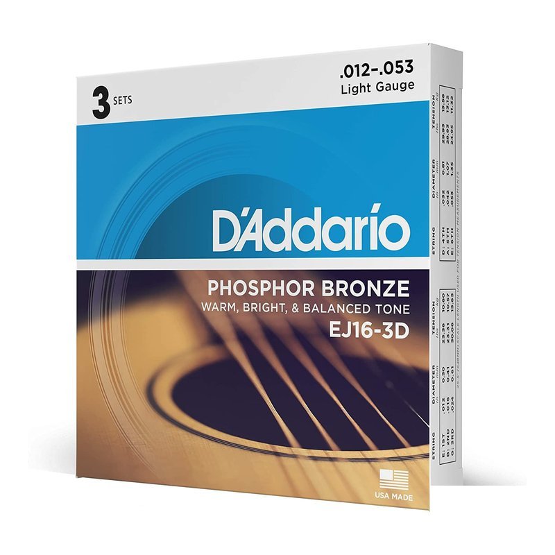 D'Addario D'addario EJ16-3D 磷青銅 一組3套 木吉他弦 (12-53) — 三峽木吉他 / 民謠吉他