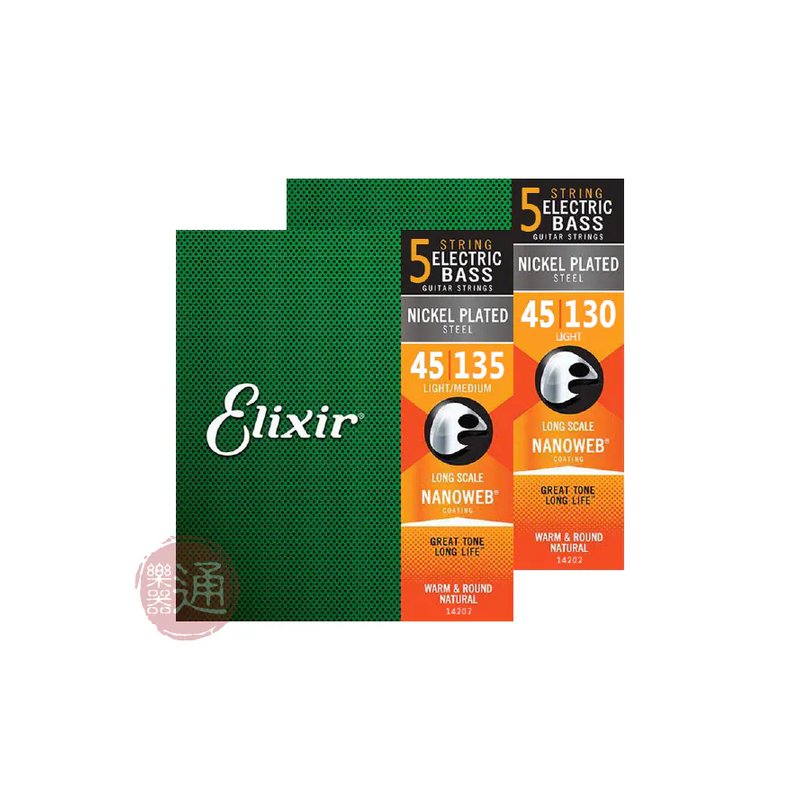 Elixir Elixir / Nanoweb 5 Strings系列 薄覆膜 五弦貝斯弦 — 三峽吉他 / Bass