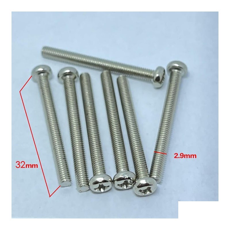 國產 雙線圈 圓酭 拾音器高度 螺絲 銀色 (長32mm/直徑2.9mm)單支 — 三峽配件 / 週邊