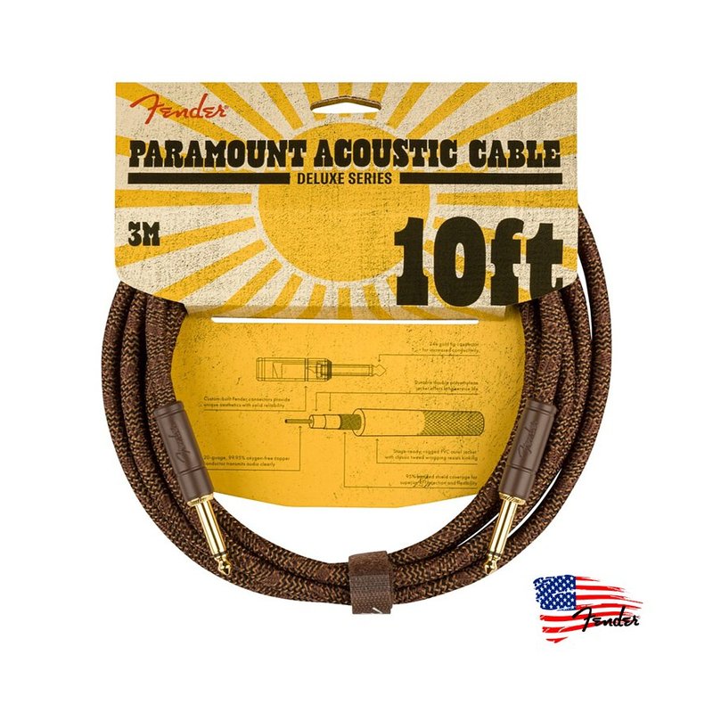 Fender Paramount Cable 3m/3米 編織/雙直酭 木吉他專用 樂器導線 — 三峽吉他 / Bass