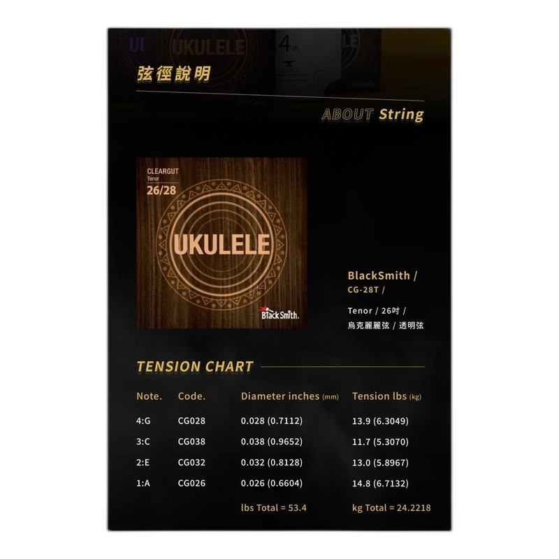 Black Smith CG-26C Concert 23吋 烏克麗麗弦 (透明弦) — 三峽烏克麗麗