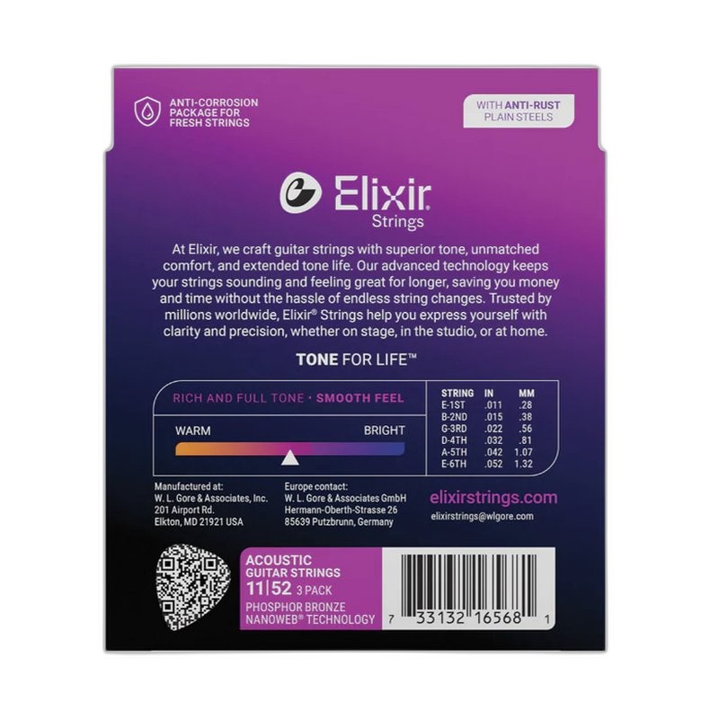 Elixir 16568 NANOWEB PB 磷青銅 (11-52) 三包裝 — 三峽配件 / 週邊｜YA! 玩音樂