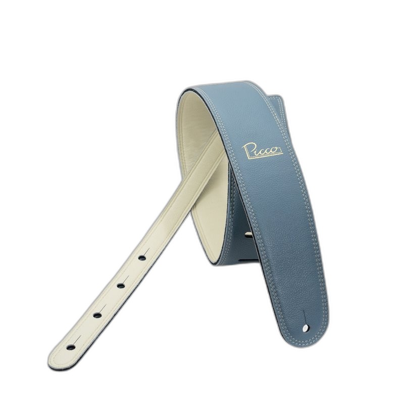 Picco 皮革手工背帶 吉他/貝斯通用 宇宙人方Q監製 台灣職人手作 2.5吋寬版 山峰藍奶油 Picco Blue — 三峽吉他 / Bass｜YA! 玩音樂