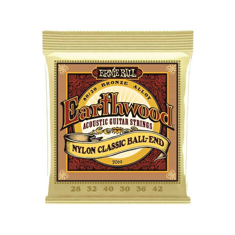 Ernie Ball Ernie Ball Earthwood Folk Nylon, Clear & Gold Ball End, 80/20 Bronze 2069 經？ ？純粹 古？ ？吉他套弦 28-42 — 三峽吉他 / 電吉他弦