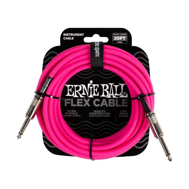 Ernie Ball Ernie Ball Flex Instrument Cable Straight/Straight 20ft - Pink 6418 樂器導線 — 三峽導線