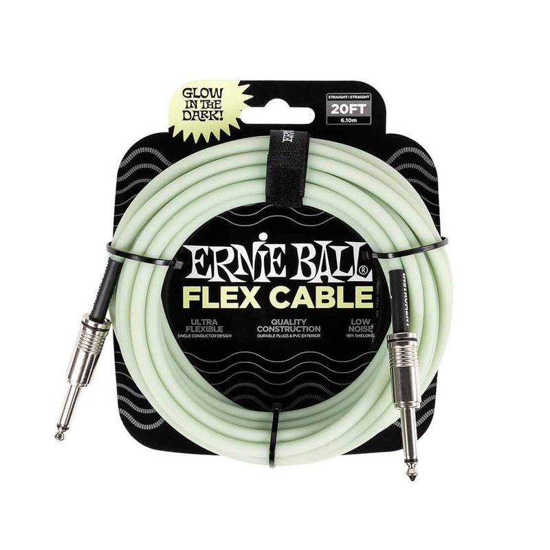 Ernie Ball Ernie Ball Flex Instrument Cable Straight/Straight 20ft - Glow In Dark 6437 夜？ ？樂器導線 — 三峽導線
