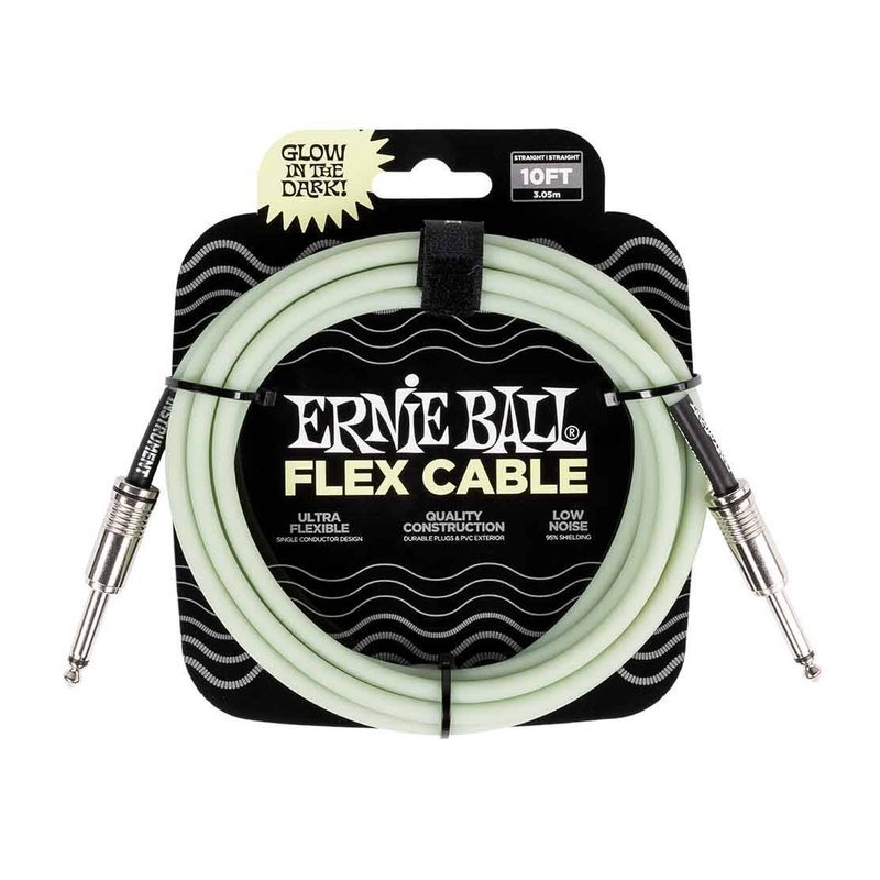 Ernie Ball Ernie Ball Flex Instrument Cable Straight/Straight 10ft - Glow In Dark 6436 夜？ ？樂器導線 — 三峽導線