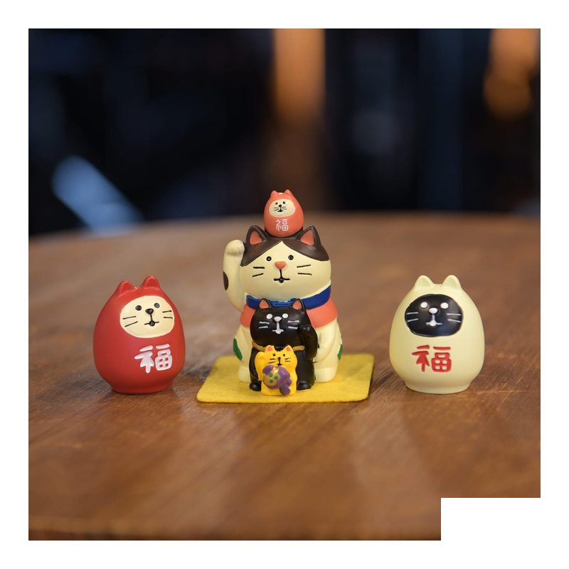 QH107-QH007 疊福貓 達摩貓 招財貓 開運吉祥物 模型擺飾 生日禮物 擺件 — 三峽配件 / 週邊