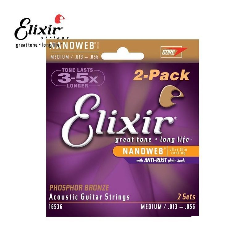 美國Elixir 磷青？ 16536(13-56) 木吉他弦 兩套入+2PICK — 三峽吉他 / Bass